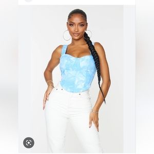 PRETTYLITTLETHING blue tie dye corset top NWT size 4